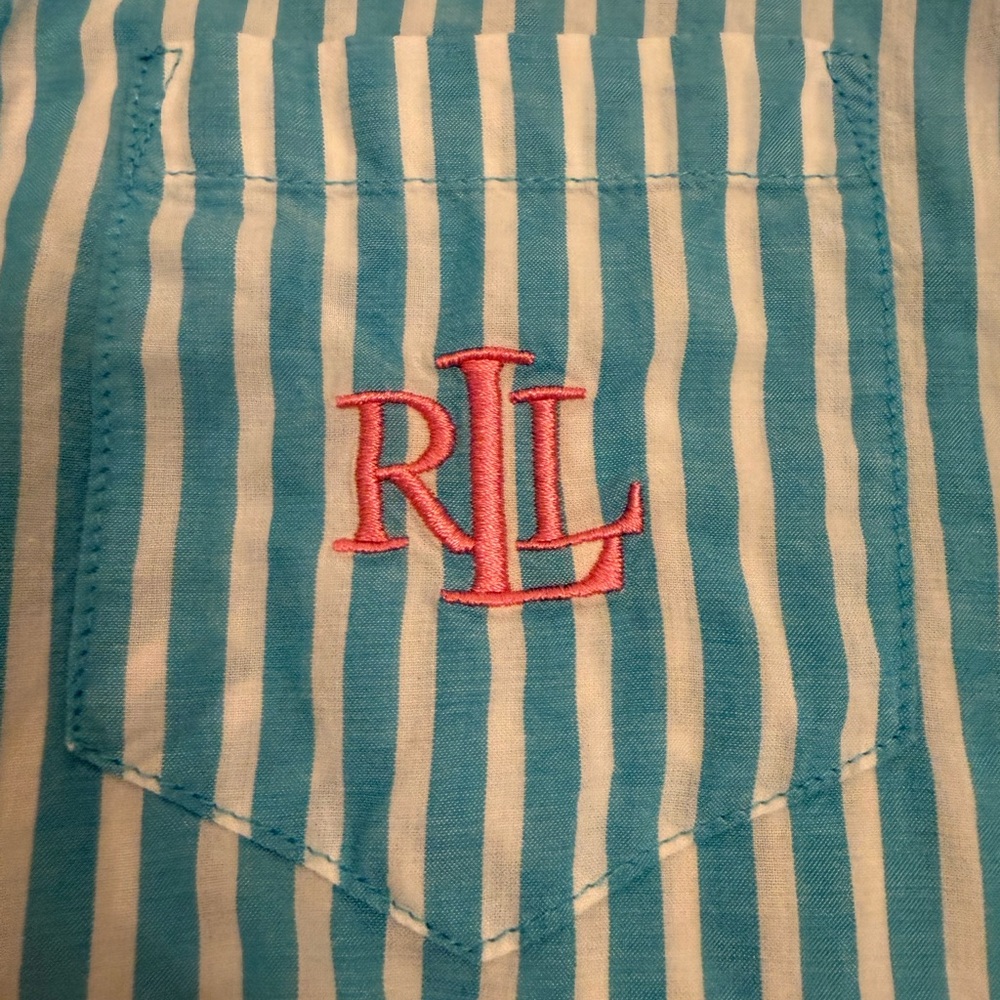 Ralph Lauren Aqua and White Striped Pajama Set - Picture 2 of 15